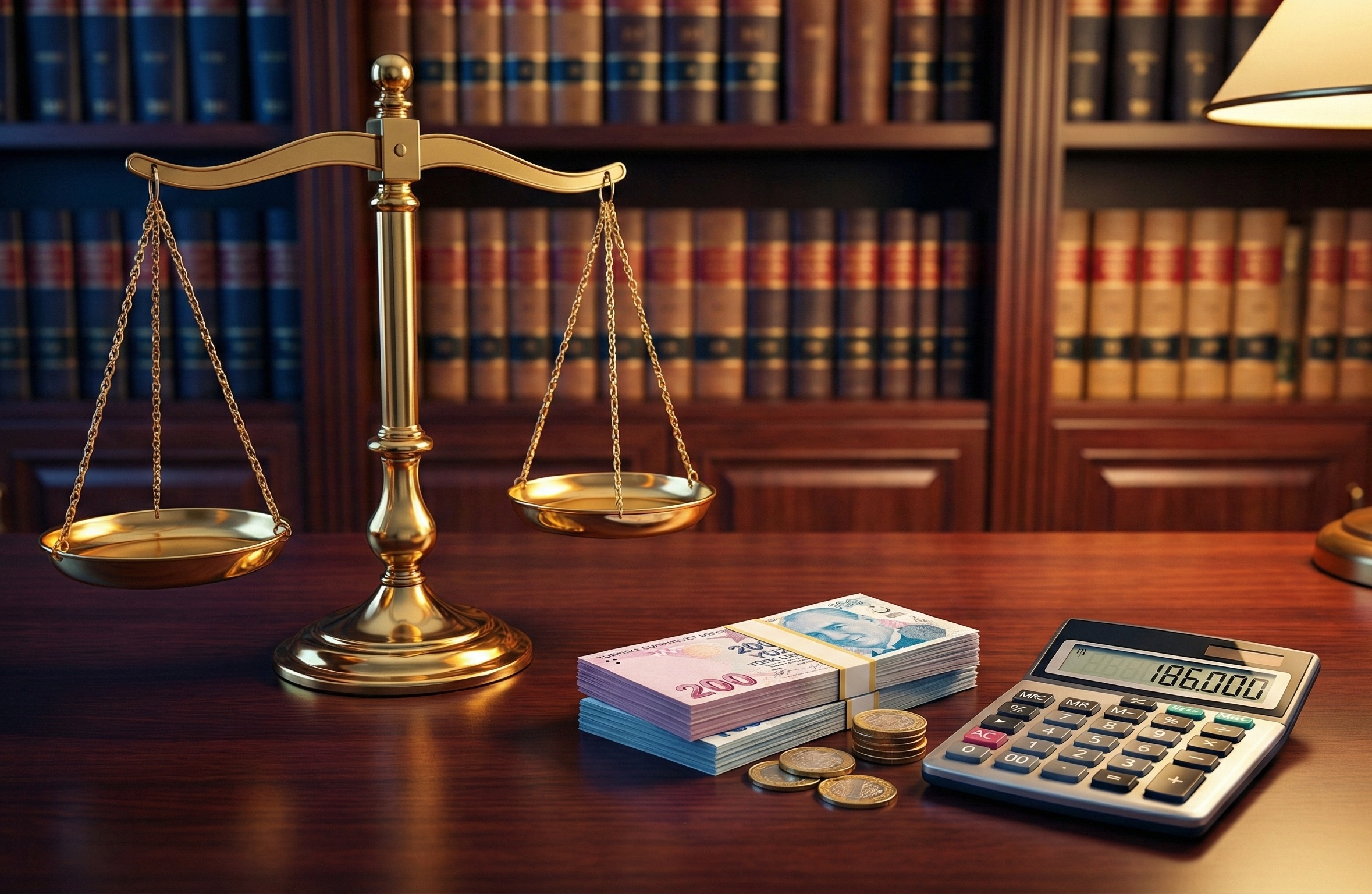 2026 yılı Tüketici Hakem Heyeti 186.000 TL başvuru sınırını temsil eden adalet terazisi ve para görseli.