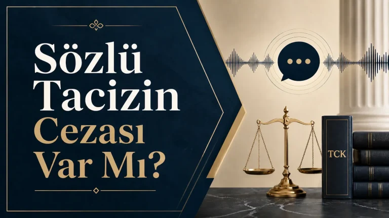 Sözlü tacizin cezası var mı başlıklı hukuk makalesi için TCK, adalet terazisi ve ses dalgası temalı görsel