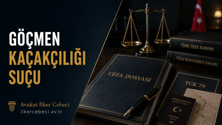 TCK 79 kapsamında göçmen kaçakçılığı suçunu temsil eden adalet terazisi ve sınır güzergâhı görseli