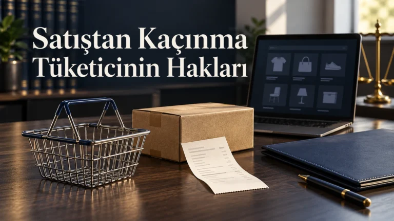 Satıştan kaçınma ve tüketici haklarını temsil eden alışveriş sepeti, kutu, fiş ve sözleşme dosyası